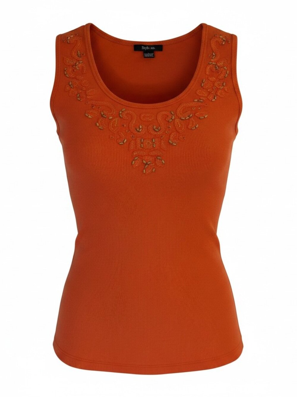 STYLE & CO, ORANGE RIBBED KNIT TANK TOP, SIZE LARGE